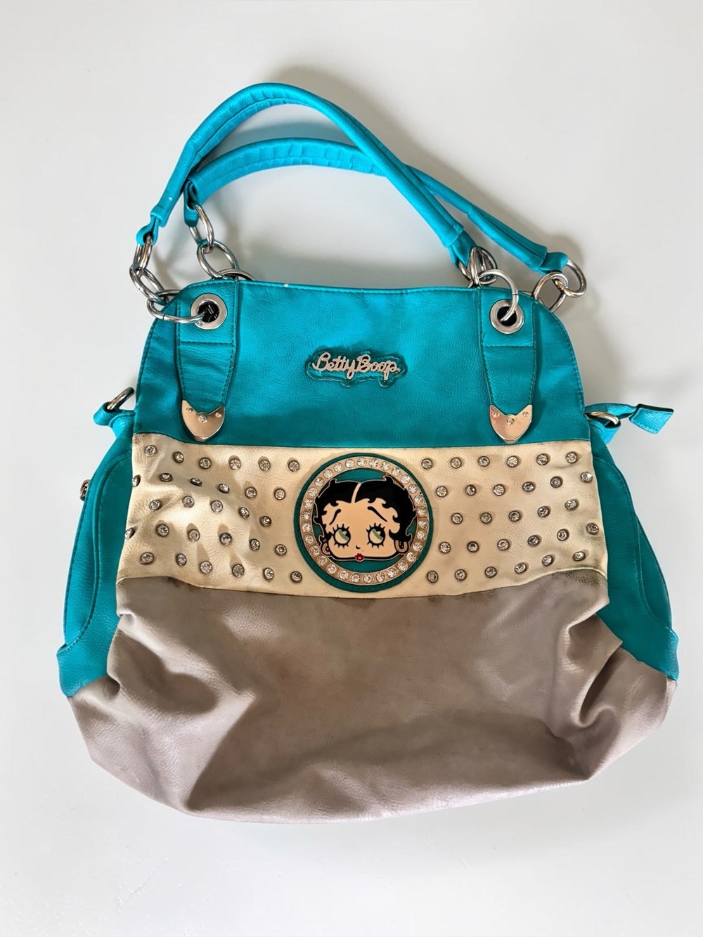 Y2k Betty Boop Studded Handbag Turquoise Silver Shoulder Purse